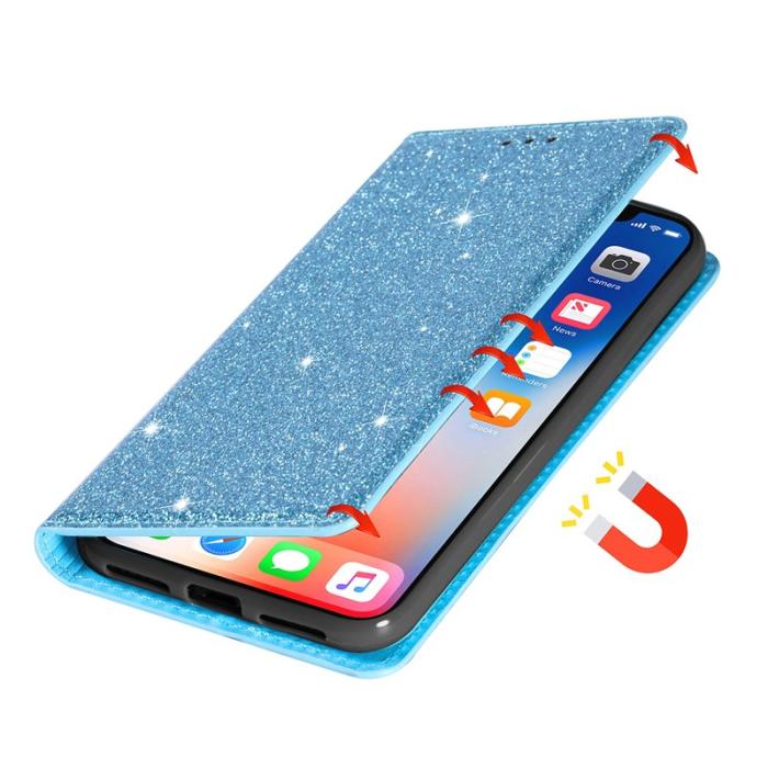 OEM - Mobilskal till SAMSUNG Galaxy S26 Plus Glittrande PU Läder + TPU Kortfack - Blå