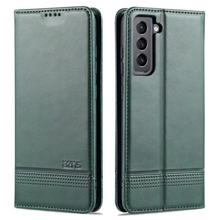 AZNS - AZNS Samsung Galaxy S21 FE Plånboksfodral Konstläder - Grön