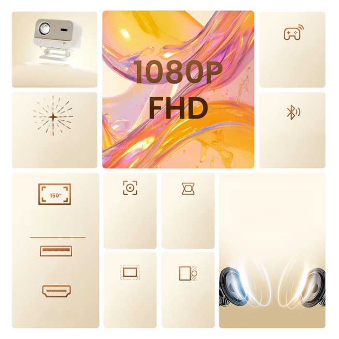 Yaber - Yaber Multimediaprojektor LCD FullHD 1080p med JBL-högtalare - Beige