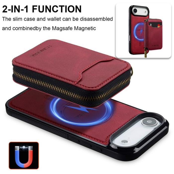 LC.imeeke - LC.IMEEKE L6 iPhone Air Plånboksfodral Magnetiskt - Röd Konstläder