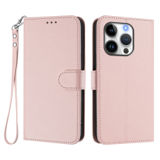 A-One Brand - iPhone 15 Pro Plånboksfodral Läder med Handledsrem - Rosa