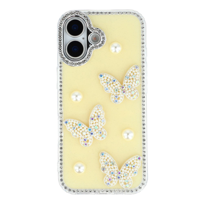 A-One Brand - iPhone 17 Mobilskal Rhinestone Edge Pearl Butterfly