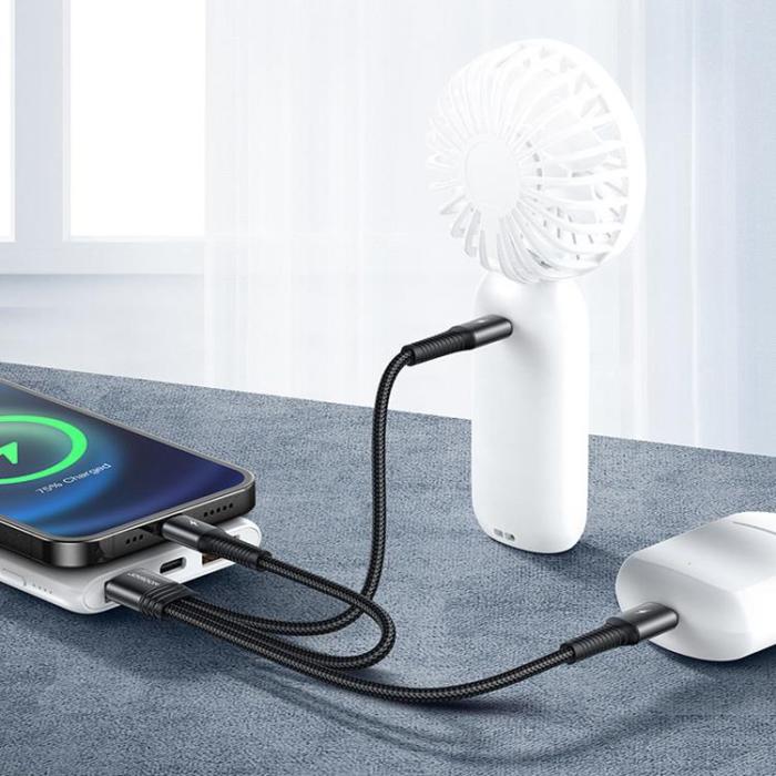 UTGATT1 - Joyroom 3in1 Kort USB - Lightning / USB-C / microUSB 3.5A 15cm - Svart