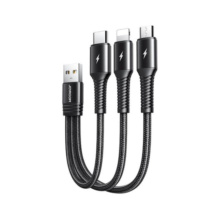 UTGATT1 - Joyroom 3in1 Kort USB - Lightning / USB-C / microUSB 3.5A 15cm - Svart