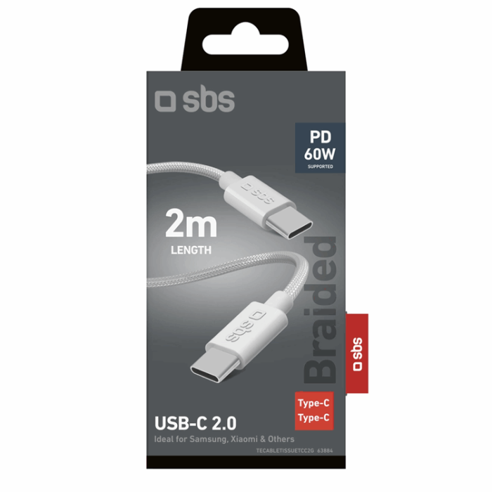 SBS - SBS 2 x USB-C Kabel 2m 60W med Power Delivery - Grå