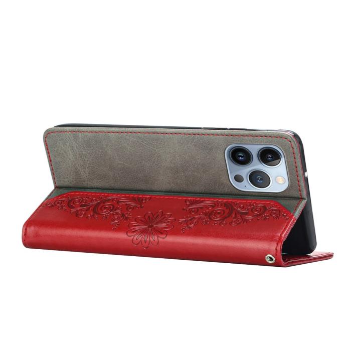 OEM - Fjärilar iPhone 13 Pro Plånboksfodral - Röd