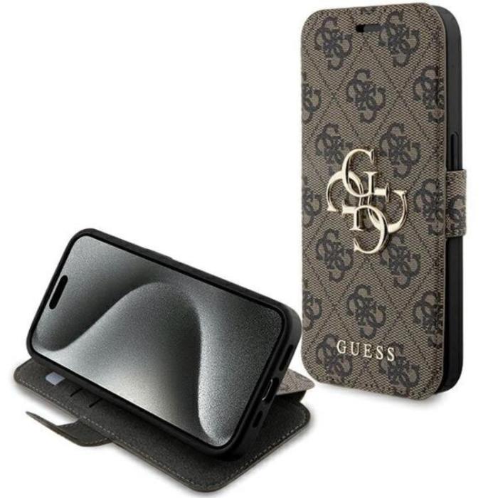 Guess - Guess iPhone 15 Pro Plånboksfodral Metall Logo - Brun