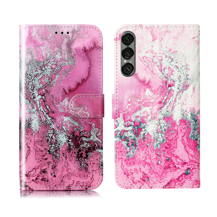 Sony Xperia 1 VII Plånboksfodral Marble Painted - Rosa Havsvatten | 2353 | AlltMobil