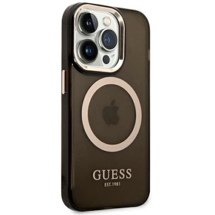 Guess - GUESS iPhone 14 Pro Skal MagSafe Gold Outline Translucent - Svart