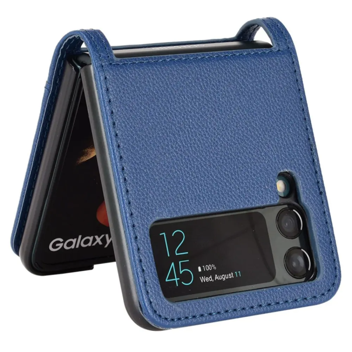 Taltech - Galaxy Z Flip4 5G Mobilskal Korthållare PU Läder - Mörkblå