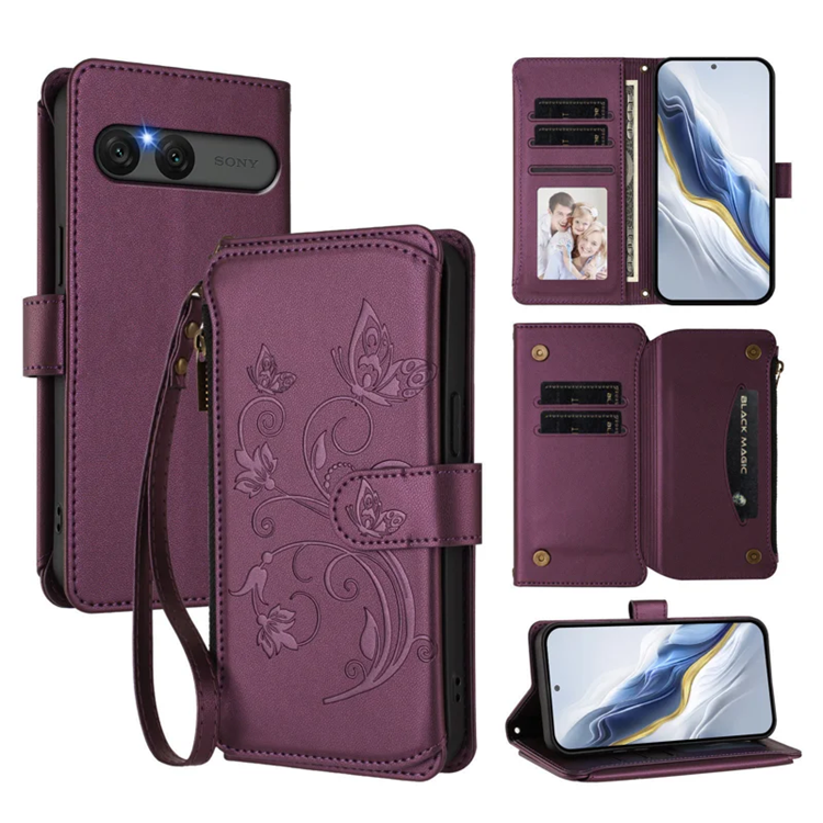 Sony Xperia 10 VII Plånboksfodral Butterfly Floral - Lila | 2353 | AlltMobil