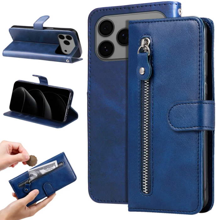 A-One Brand - iPhone 17 Pro Max Plånboksfodral Zipper - Blå