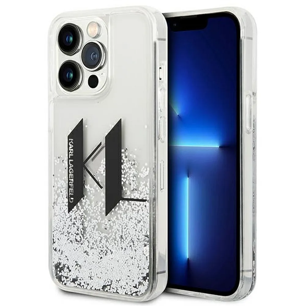 Karl Lagerfeld iPhone 14 Pro Max Skal Liguid Glitter Big KL Logo - Silver | 2353 | AlltMobil