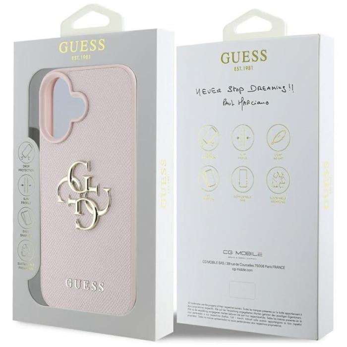 Guess - Guess iPhone 16 Mobilskal Grained Big 4G Small Classic Logo - Rosa