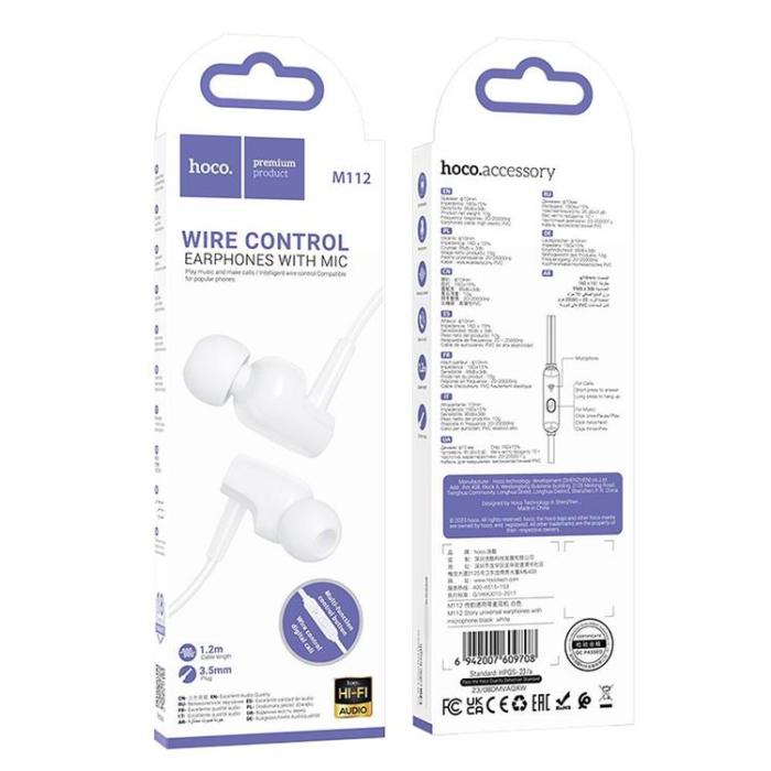 Hoco - HOCO Trådbundna Hörlurar Jack 3.5 mm Mikrofon M122 - Vit