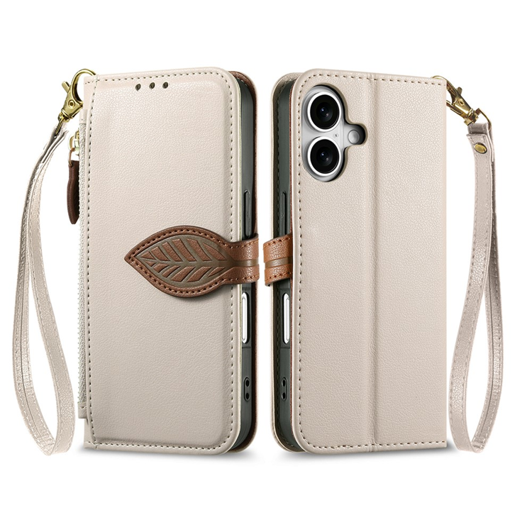 iPhone 17 Plånboksfodral Leaf Magnetiskt Spänne Konstläder - Beige (Beige) | 2353 | AlltMobil
