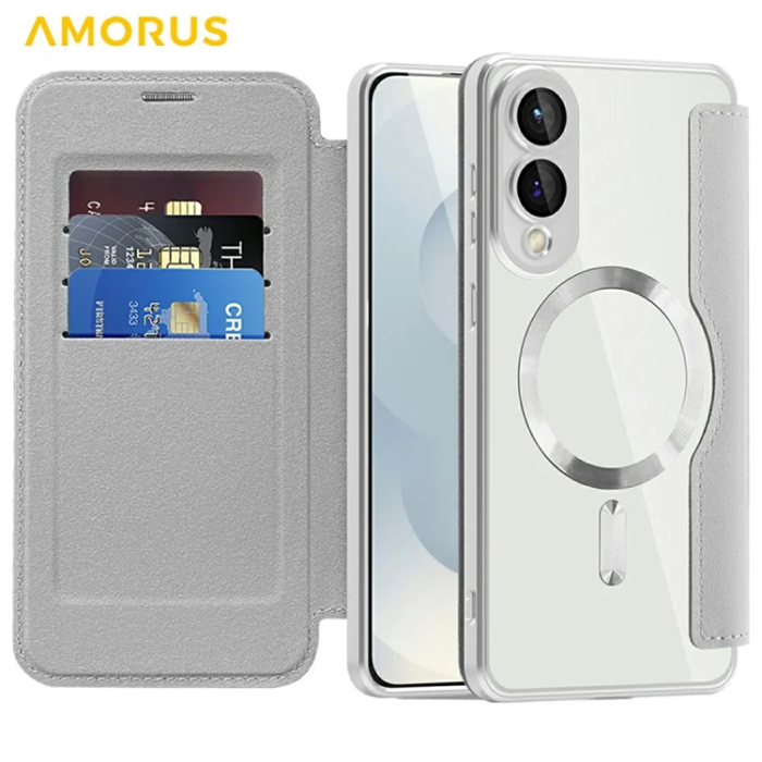 Amorus - Amorus Galaxy S25 Edge Plånboksfodral Magsafe RFID - Titangrå