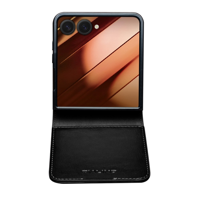 QIALINO - QIALINO Galaxy Z Flip 7 5G Plånboksfodral Äkta Läder - Svart