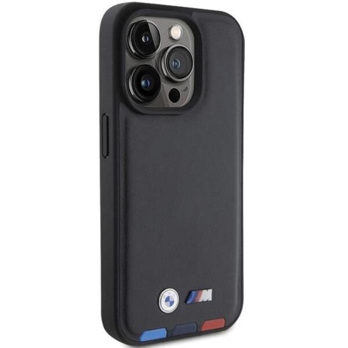 BMW - BMW iPhone 15 Pro Mobilskal Läder Stamp Tricolor - Svart