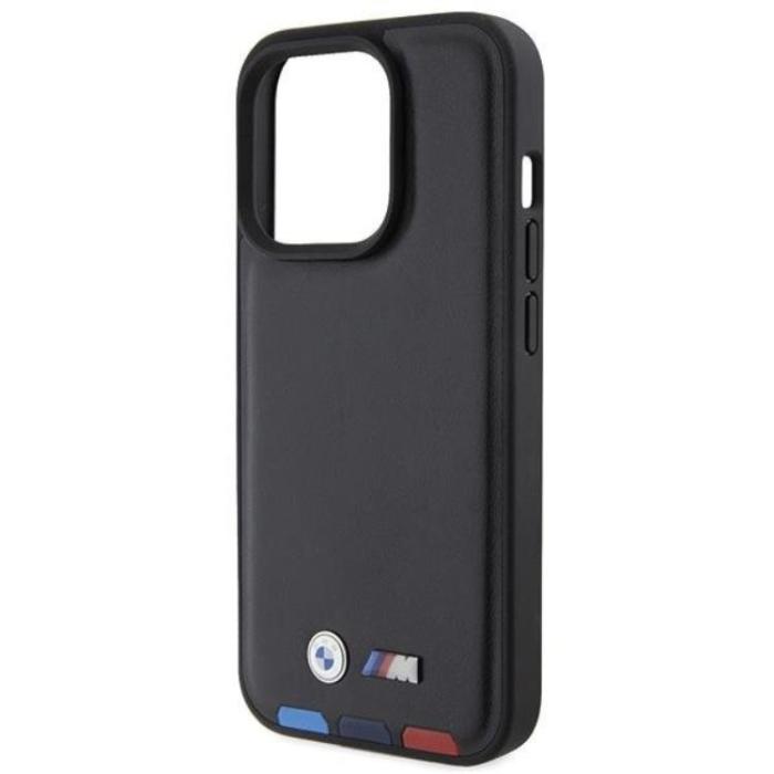 BMW - BMW iPhone 15 Pro Mobilskal Läder Stamp Tricolor - Svart