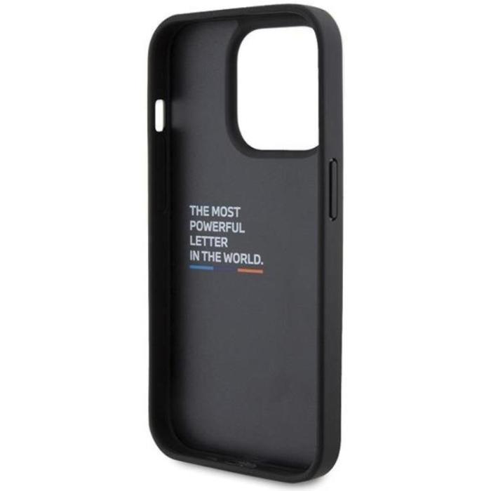 BMW - BMW iPhone 15 Pro Mobilskal Läder Stamp Tricolor - Svart