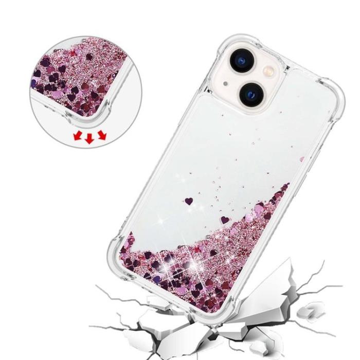 A-One Brand - iPhone 14 Skal Liquid Floating Glitter - Rosa Guld