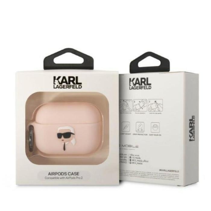 KARL LAGERFELD - Karl Lagerfeld AirPods Pro 2 Skal Silicone Karl Head 3D - Rosa