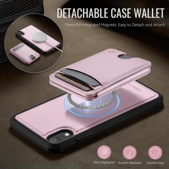 OEM - JEEHOOD Mobilskal till iPhone XR Konstläder MagSafe Med Kortfack - Rosa