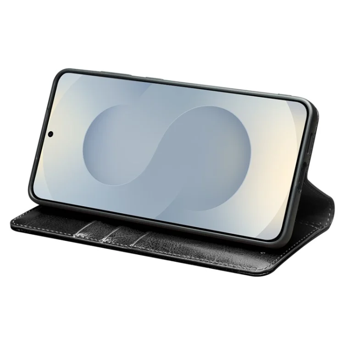 QIALINO - Qialino Galaxy S25 Edge Plånboksfodral Äkta Läder - Svart