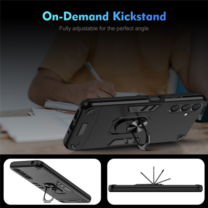 A-One Brand - Galaxy A17 Mobilskal Med Ring Kickstand Drop Defend - Svart