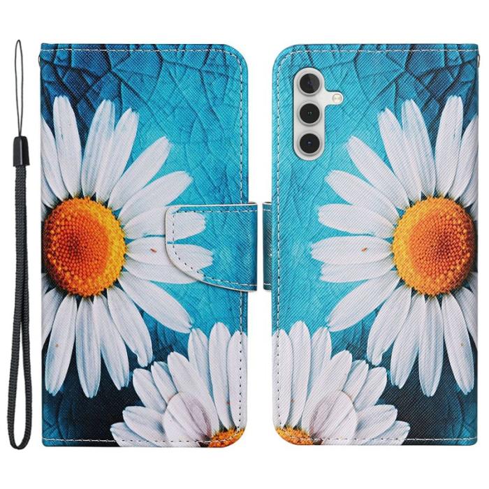 OEM - Samsung Galaxy A55 5G Plånboksfodral Konstläder Mönstertryck - Stor Krysantemum