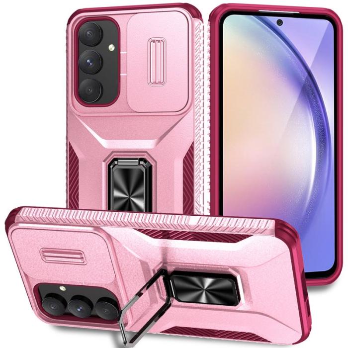 OEM - Mobilskal till Samsung Galaxy A55 5G TPU+PC Kamera Linsskydd - Rosa+Vinröd