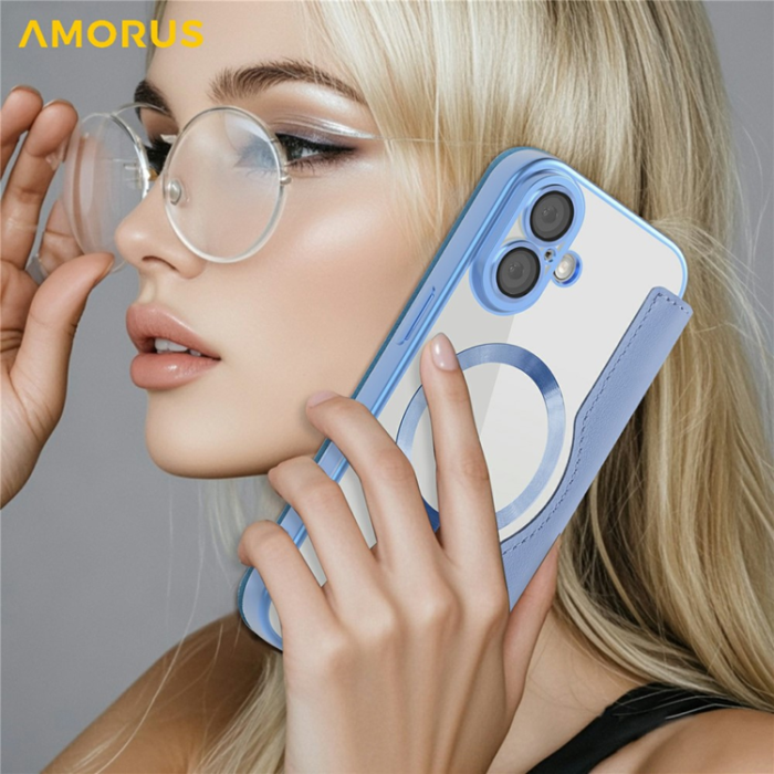 Amorus - AMORUS iPhone 17 Plånboksfodral MagSafe RFID Blocking - Blå
