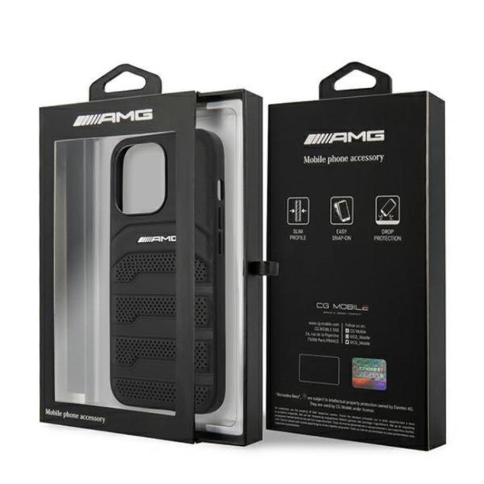 AMG - AMG iPhone 14 Pro Max Skal Läder Debossed Lines - Svart