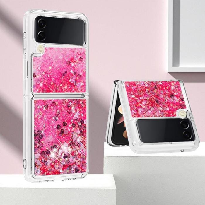A-One Brand - Galaxy Z Flip 4 Skal Liquid Floating Glitter - Rosa