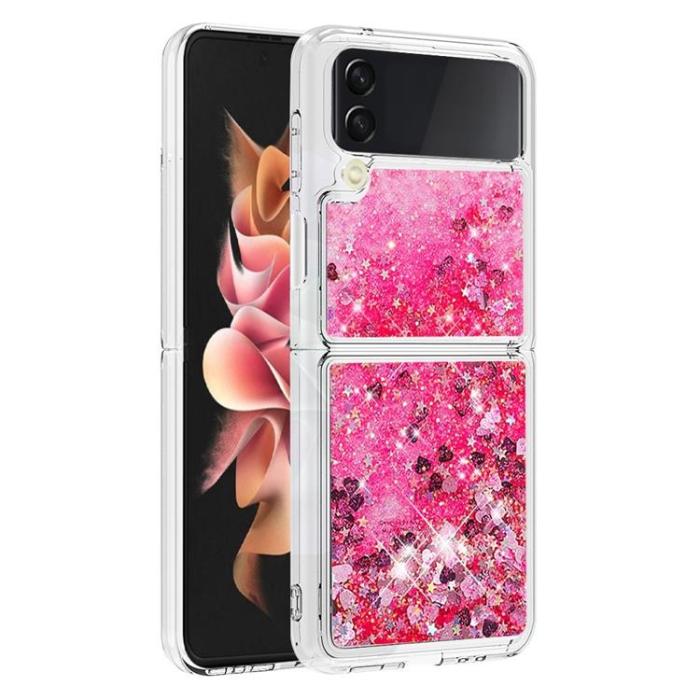 A-One Brand - Galaxy Z Flip 4 Skal Liquid Floating Glitter - Rosa