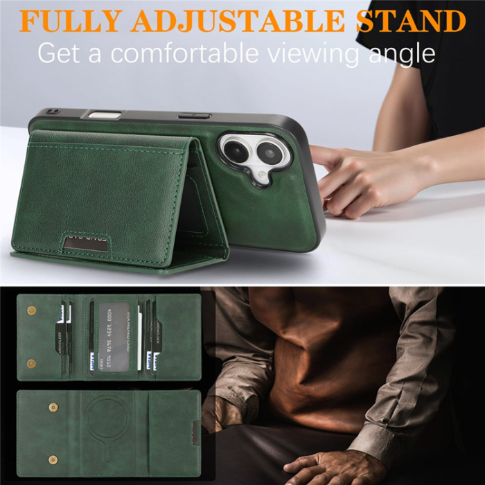 A-One Brand - iPhone 17 Mobilskal MagSafe Kickstand Tri-fold Korthållare - Grön
