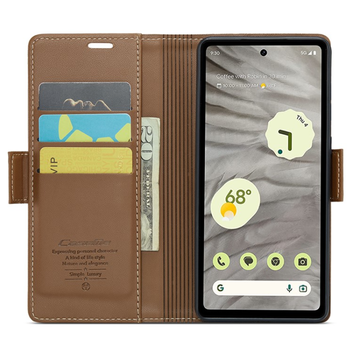Caseme - Caseme Google Pixel 7A Plånboksfodral RFID Litchi - Brun
