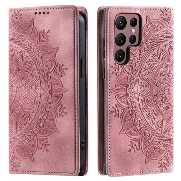 WANLONFENG - Mobilskal till Samsung Galaxy S26 Ultra Magnetlås Konstläder Mönster Roséguld