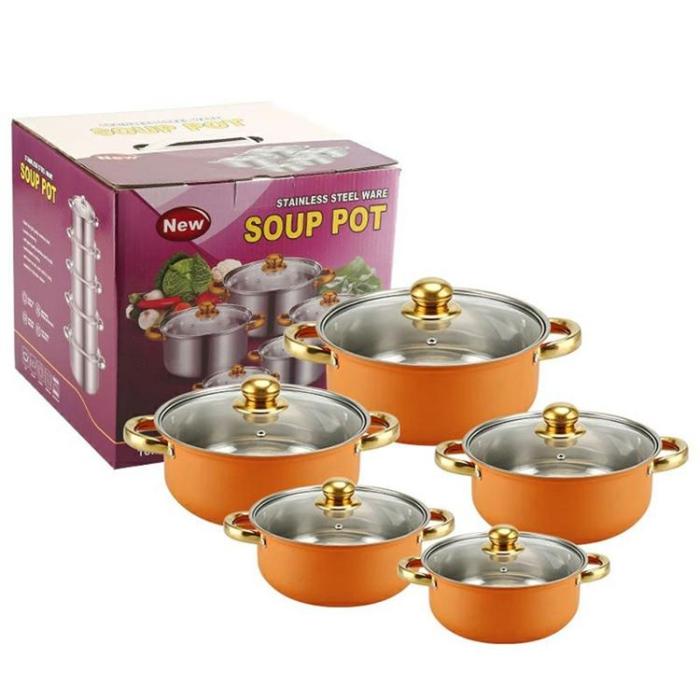 OEM - [5-pack] Ångkokare i Rostfritt Stål med Glaslock för Hem, Hotell - Orange