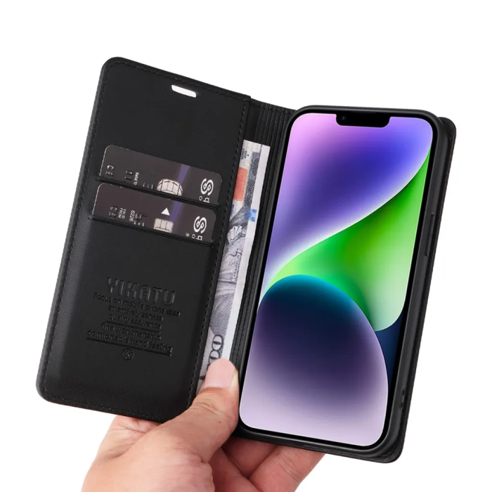 YIKATU - YIKATU iPhone 15 Plus Plånboksfodral - Svart