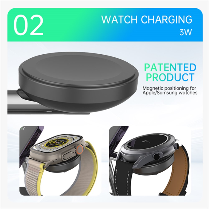 OEM - Qi2 MagSafe Trådlös Laddare iPhone, Apple Watch, Airpods T255 - Svart