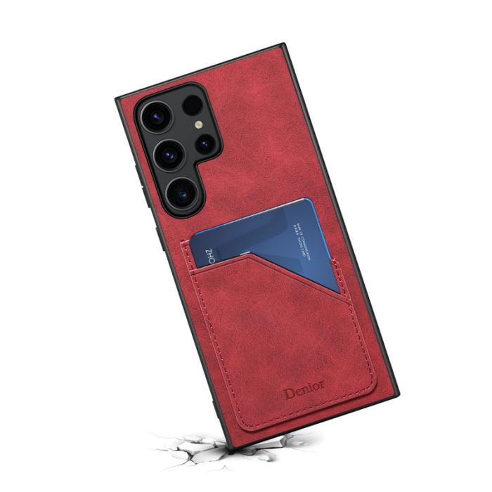 DENIOR - DENIOR Samsung Galaxy S24 Ultra Fodral Retro Stil KonstLäder Röd