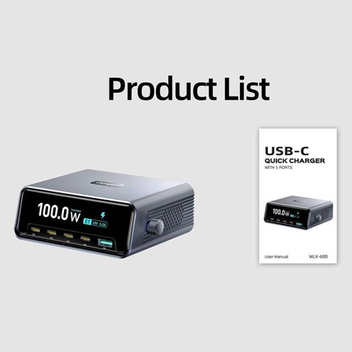 OEM - Smart GaN-Laddningsstation USB-A + 4-Typ-C 265W WLX-60D
