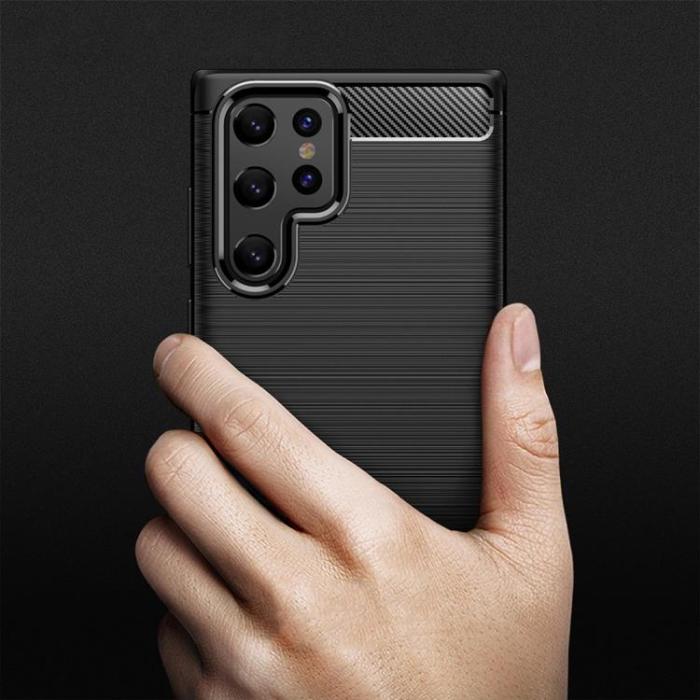 A-One Brand - Carbon Fiber Brushed Texture Skal Galaxy S22 Ultra 5G - Svart