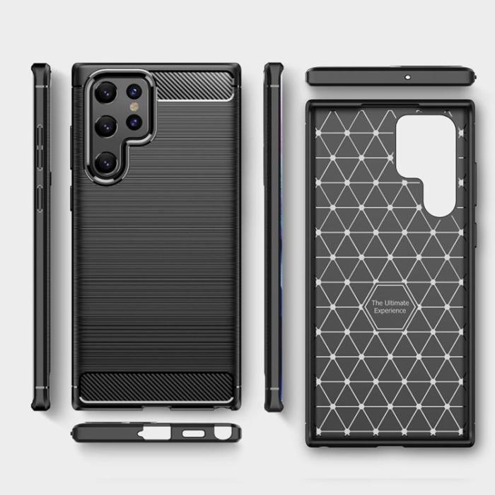 A-One Brand - Carbon Fiber Brushed Texture Skal Galaxy S22 Ultra 5G - Svart