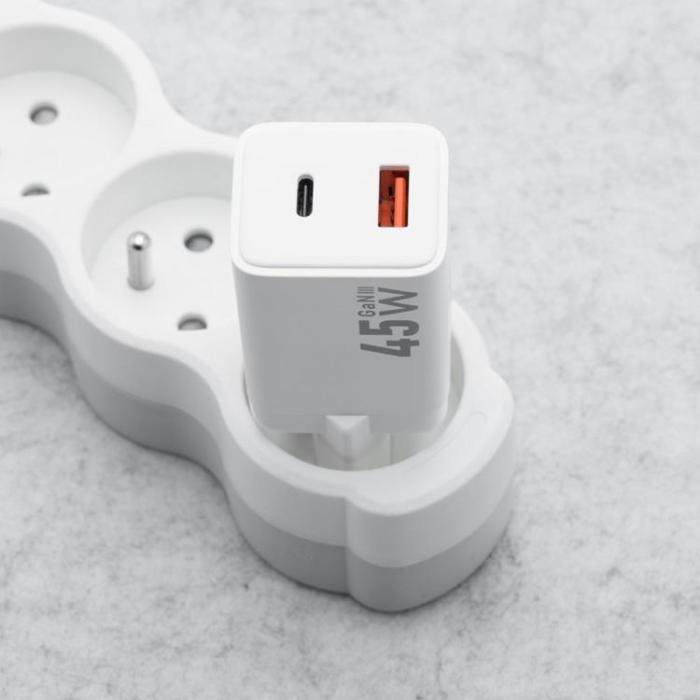 Forcell - Forcell GaN III Snabbladdare 45W USB-C - USB-A PD QC Mini Vit