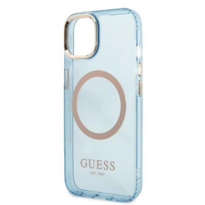 Guess - GUESS iPhone 13 Skal MagSafe Gold Outline Translucent - Blå