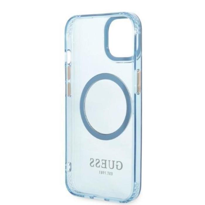 Guess - GUESS iPhone 13 Skal MagSafe Gold Outline Translucent - Blå
