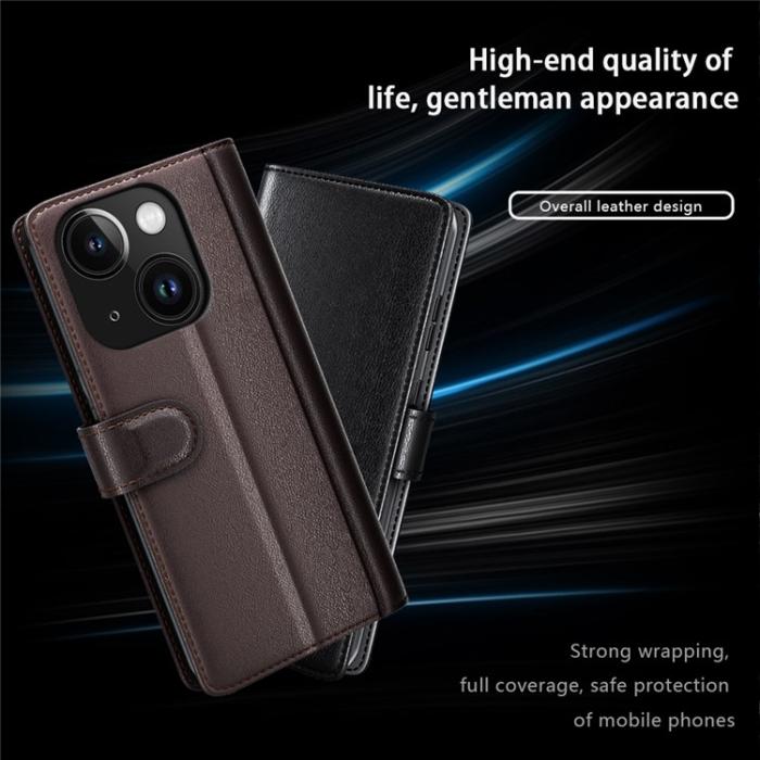 OEM - iPhone 15 Plånboksfodral Äkta Läder Anti-Dust - Brun